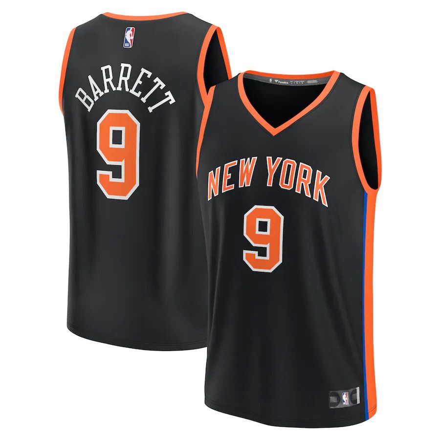 Men New York Knicks 9 RJ Barrett Fanatics Branded Black City Edition 2022-23 Fastbreak NBA Jersey